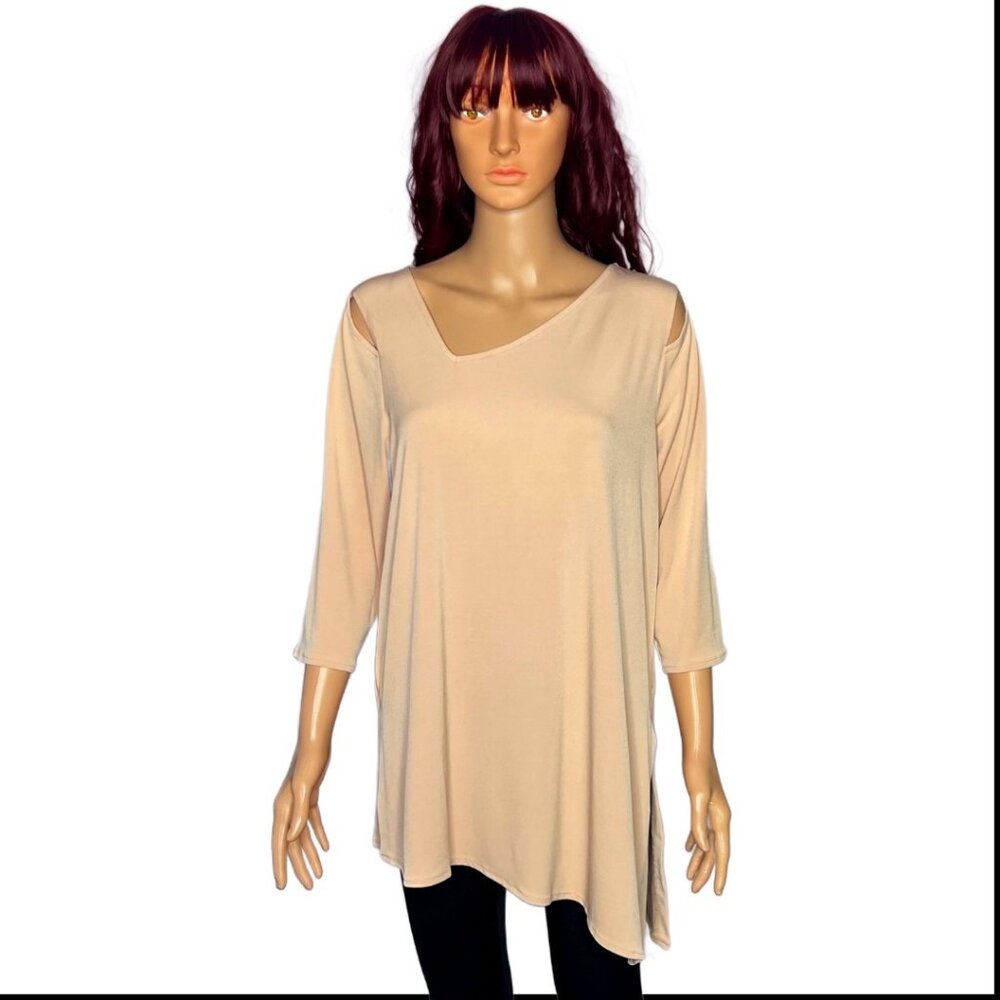 🆕Alfani Women's Cold-Shoulder Asymmetrical Tunic Light Pink/Salmon Color , Sz L